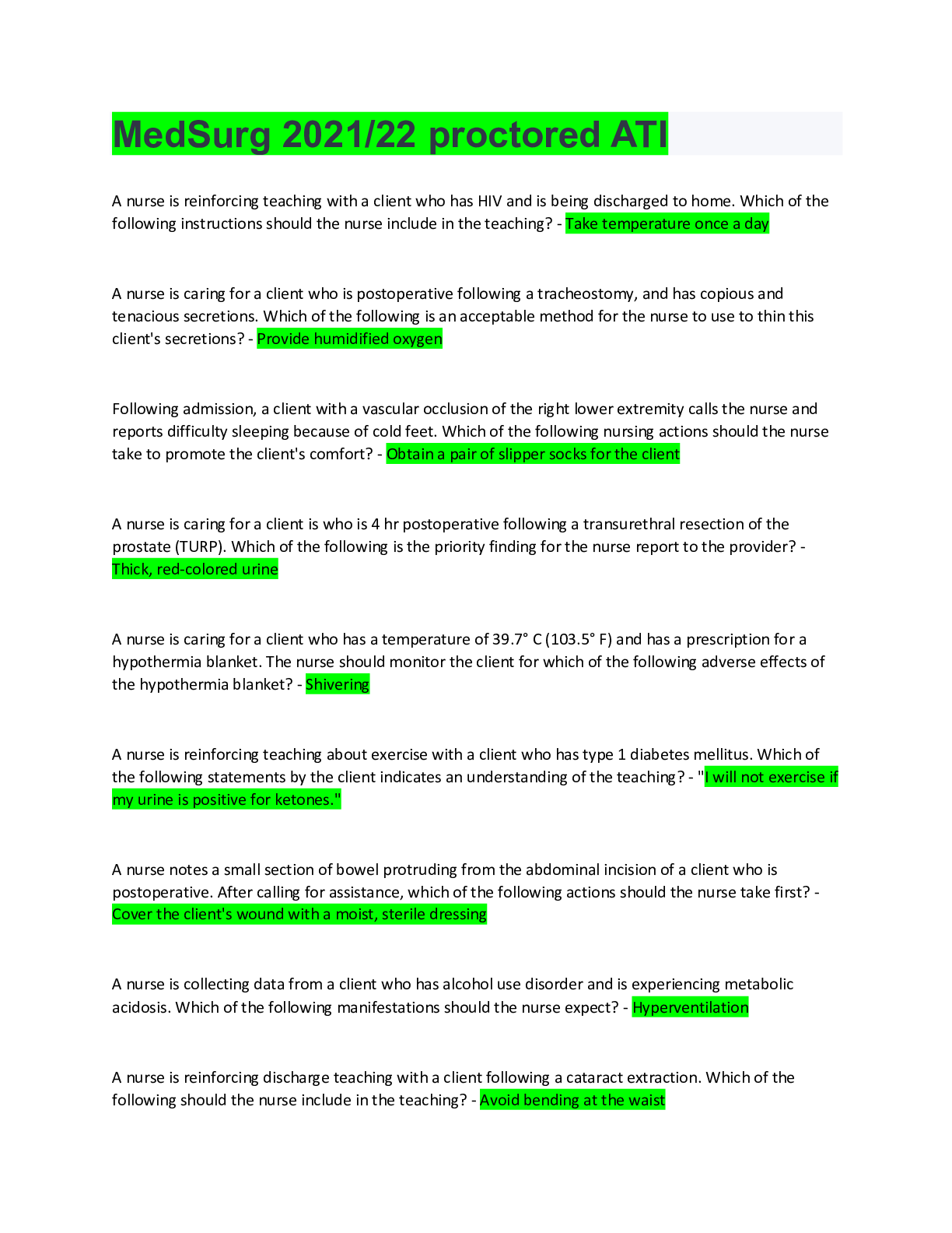 Preview image for MedSurg 2021/22 proctored ATI. Latest exam revision material. EPIC!!!!!